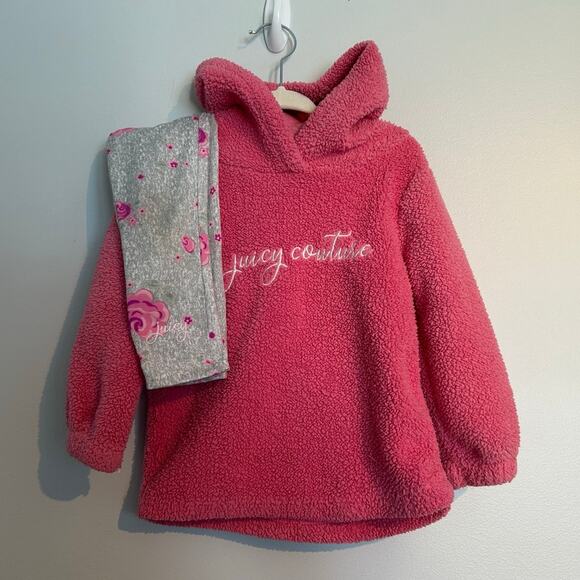 Juicy Couture 2-Piece Set, Pink Sherpa Hoodie & Floral Leggings, Toddler Girl 2T - Picture 1 of 6